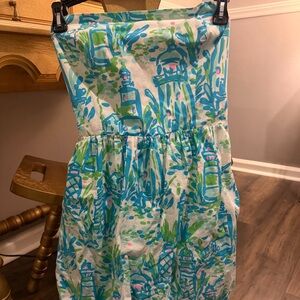 Lilly Pulitzer Blue and Green Strapless Dress